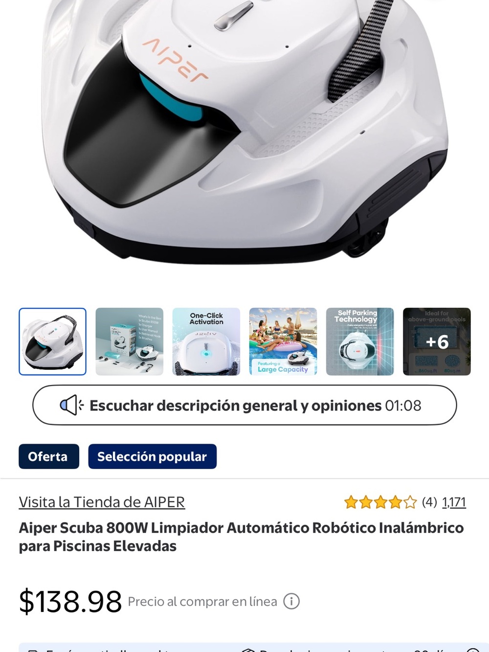 Scuba White Robotic Pool Cleaner — Wireless Automatic Cleaner